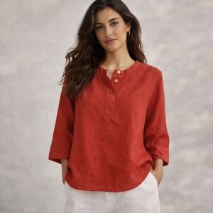 J. Crew Linen Boxy Top Sunset Orange Boho Lagenlook Coastal Women's Size M